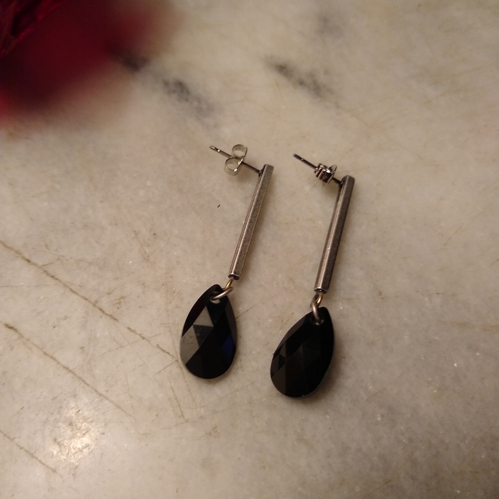 Shelly Brown Jet Swarovski drop earrings
